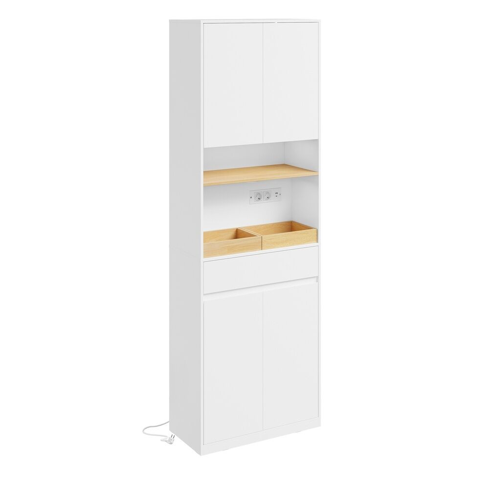 Sobuy armario alto de baño set de 2 con toma bzr241-e-w | blanco | 60x30x180 cm | tablero de partículas con acabado laminado