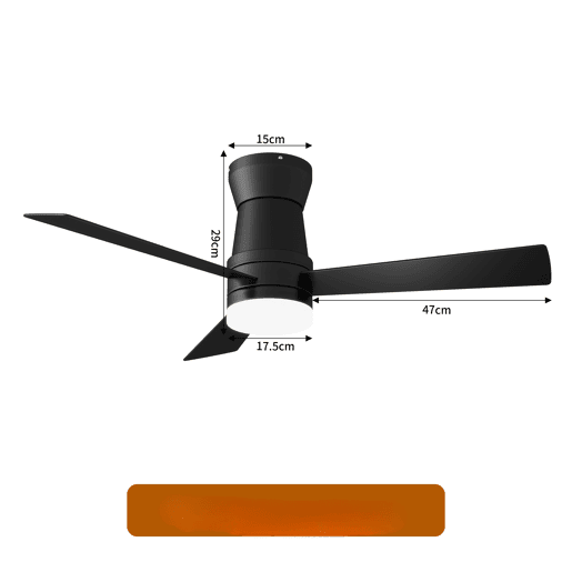Ventoinha de teto 42 preta com luz LED, 3 pás, motor DC reversível, comando à distância, 3 temperaturas de cor, silenciosa