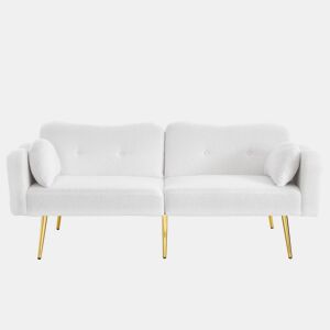 Sofá de 2 lugares - encosto ajustável, função cama 2 em 1 e pés metálicos dourados - Branco