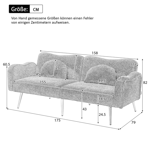Sofá de 2 lugares - encosto ajustável, função cama 2 em 1 e pés metálicos dourados - Branco Sofá de 2 lugares - encosto ajustável, função cama 2 em 1 e pés metálicos dourados - Branco
