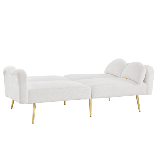 Sofá de 2 lugares - encosto ajustável, função cama 2 em 1 e pés metálicos dourados - Branco