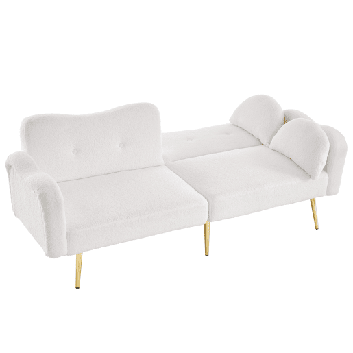 Sofá de 2 lugares - encosto ajustável, função cama 2 em 1 e pés metálicos dourados - Branco Sofá de 2 lugares - encosto ajustável, função cama 2 em 1 e pés metálicos dourados - Branco
