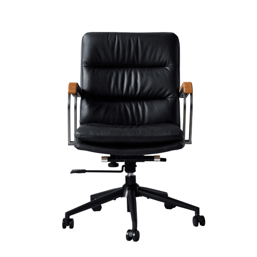 Cadeira de escritório - couro ergonómico, altura ajustável, gira 360°, rodízios e apoios de braços em carvalho - Preto Cadeira de escritório - couro ergonómico, altura ajustável, gira 360°, rodízios e apoios de braços em carvalho - Preto