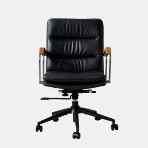 Cadeira de escritório - couro ergonómico, altura ajustável, gira 360°, rodízios e apoios de braços em carvalho - Preto
