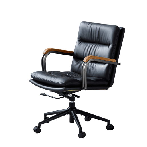 Cadeira de escritório - couro ergonómico, altura ajustável, gira 360°, rodízios e apoios de braços em carvalho - Preto Cadeira de escritório - couro ergonómico, altura ajustável, gira 360°, rodízios e apoios de braços em carvalho - Preto