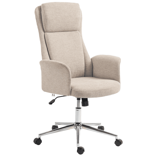 HOMCOM Cadeira de Escritório Giratória em Chenille com Encosto Alto, Função de Balanço, Altura Ajustável e Rodas em PU - Bege HOMCOM Cadeira de Escritório Giratória em Chenille com Encosto Alto, Função de Balanço, Altura Ajustável e Rodas em PU - Bege