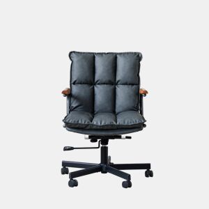 Cadeira de escritório - ergonómica, em pele, com rodas, apoios de braços em carvalho, altura ajustável e rotação de 360° - Preta