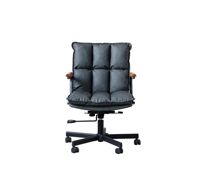 Silla de oficina - ergonómica de cuero con ruedas, reposabrazos de roble, altura regulable y giro 360° - negro