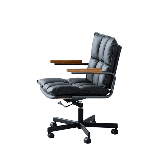 Cadeira de escritório - ergonómica, em pele, com rodas, apoios de braços em carvalho, altura ajustável e rotação de 360° - Preta Cadeira de escritório - ergonómica, em pele, com rodas, apoios de braços em carvalho, altura ajustável e rotação de 360° - Preta