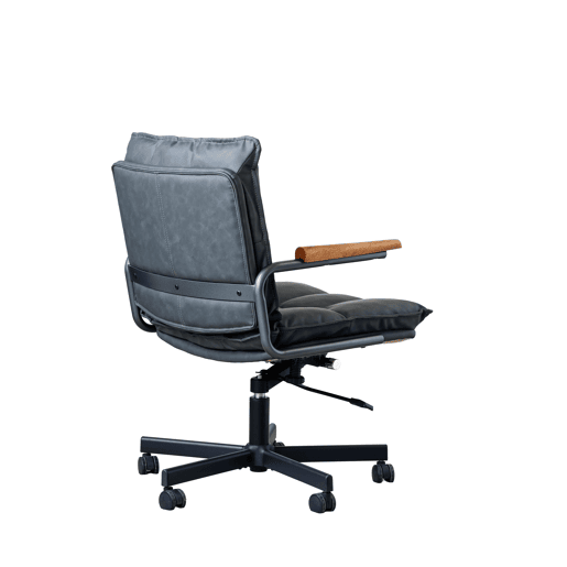 Cadeira de escritório - ergonómica, em pele, com rodas, apoios de braços em carvalho, altura ajustável e rotação de 360° - Preta Cadeira de escritório - ergonómica, em pele, com rodas, apoios de braços em carvalho, altura ajustável e rotação de 360° - Preta