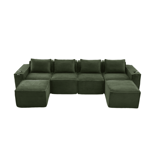 Sofá modular de 4 lugares u2013 2 banquinhos, porta-copos e bolsos laterais, molas ensacadas e espuma de alta densidade u2013 Verde