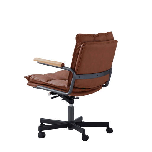 Cadeira de escritório ergonómica - couro, rodas, apoios de braços em carvalho, altura ajustável e giratória - Castanho