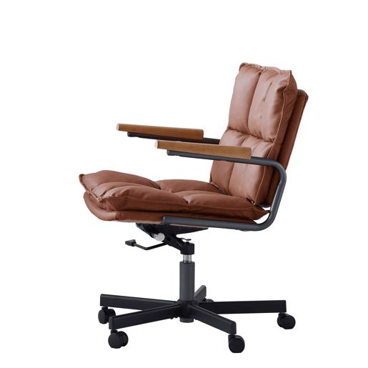 Cadeira de escritório ergonómica - couro, rodas, apoios de braços em carvalho, altura ajustável e giratória - Castanho