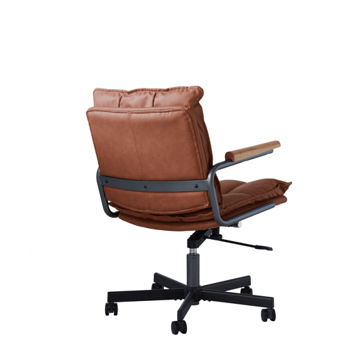 Cadeira de escritório ergonómica - couro, rodas, apoios de braços em carvalho, altura ajustável e giratória - Castanho