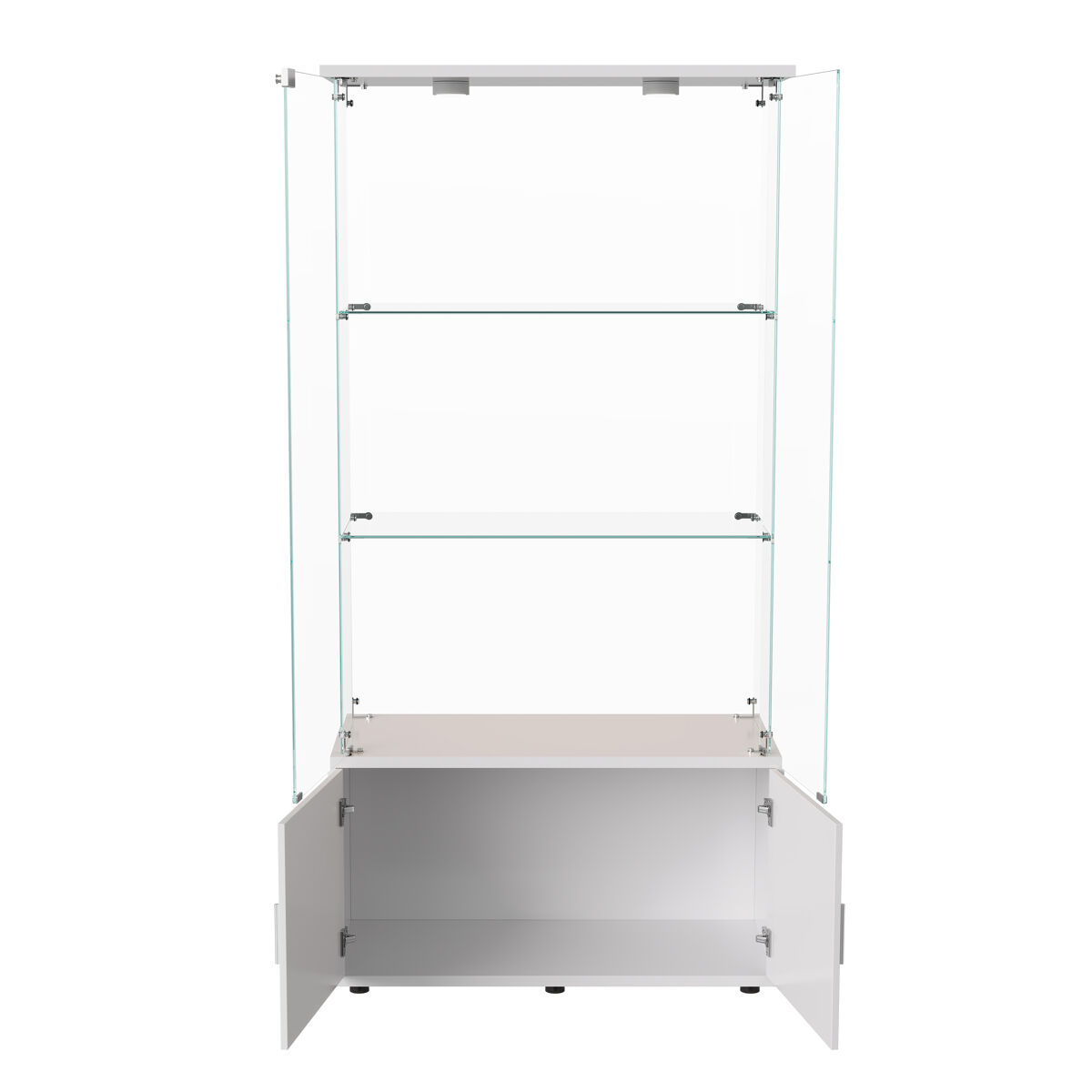 Vitrina de cristal de 3 niveles con unidad de almacenamiento e iluminación led táctil, moderna, blanca.