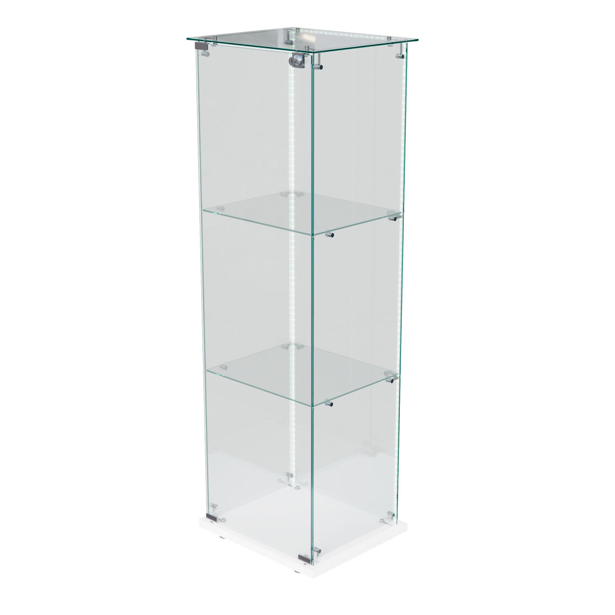 Vitrina de cristal de 3 estantes con puerta individual y tira led, vitrina transparente moderna, blanca.