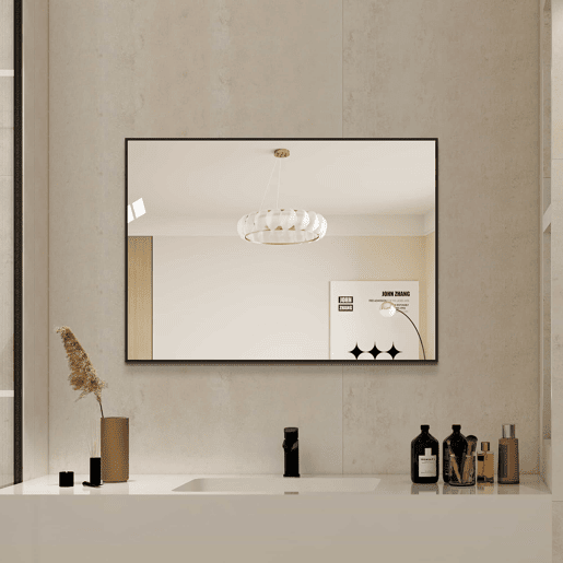 Espelho de casa de banho 50 x 70 cm - moldura em alumínio preto, espelho HD sem cobre, montagem horizontal e vertical - preto