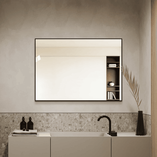 Espelho de casa de banho 50 x 70 cm - moldura em alumínio preto, espelho HD sem cobre, montagem horizontal e vertical - preto