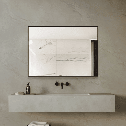 Espelho de casa de banho 50 x 70 cm - moldura em alumínio preto, espelho HD sem cobre, montagem horizontal e vertical - preto
