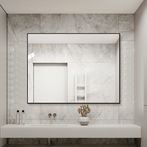 Espelho de casa de banho 60 x 80 cm - Moldura em alumínio preto, sem cobre, montável na horizontal e na vertical - Preto