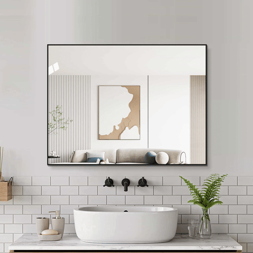 Espelho de casa de banho 60 x 80 cm - Moldura em alumínio preto, sem cobre, montável na horizontal e na vertical - Preto