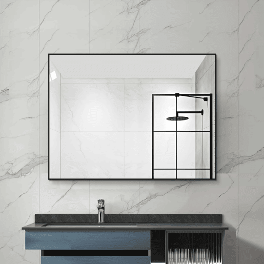 Espelho de casa de banho 60 x 80 cm - Moldura em alumínio preto, sem cobre, montável na horizontal e na vertical - Preto
