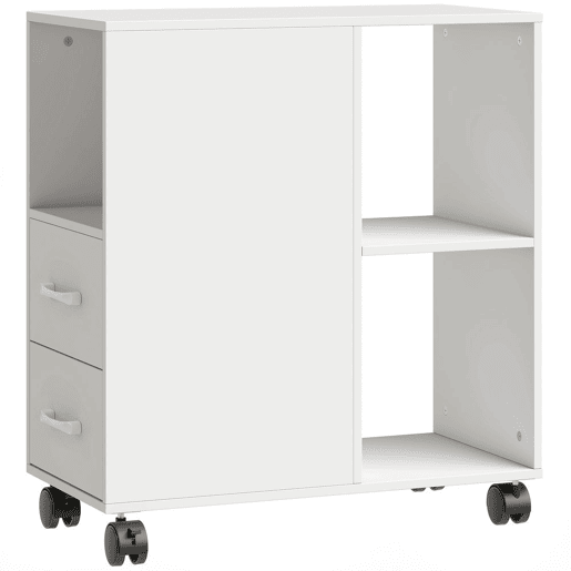 HOMCOM Móvel para Impressora com Rodas, 2 Gavetas e Prateleira Ajustável, 3 Compartimentos Abertos para Documentos A4, Arquivo Móvel para Escritório em Casa, Branco HOMCOM Móvel para Impressora com Rodas, 2 Gavetas e Prateleira Ajustável, 3 Compartimentos Abertos para Documentos A4, Arquivo Móvel para Escritório em Casa, Branco