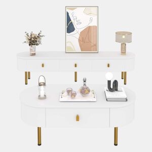 Conjunto de móvel de TV e mesa de centro u2013 com gavetas e cantos arredondados u2013 Branco