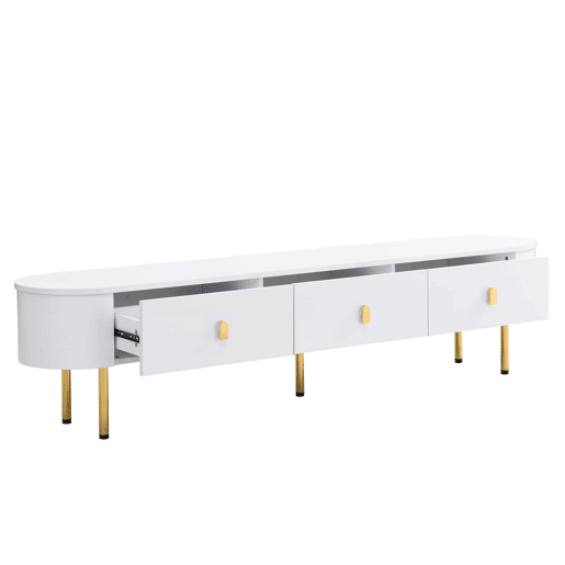 Conjunto de móvel de TV e mesa de centro u2013 com gavetas e cantos arredondados u2013 Branco Conjunto de móvel de TV e mesa de centro u2013 com gavetas e cantos arredondados u2013 Branco