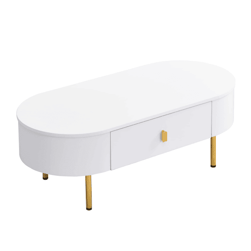 Conjunto de móvel de TV e mesa de centro u2013 com gavetas e cantos arredondados u2013 Branco Conjunto de móvel de TV e mesa de centro u2013 com gavetas e cantos arredondados u2013 Branco