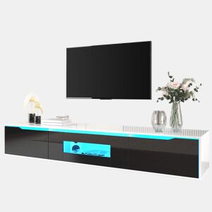 Conjunto de vitrina e móvel de TV u2013 alto brilho e LED multicolorido u2013 Branco e preto