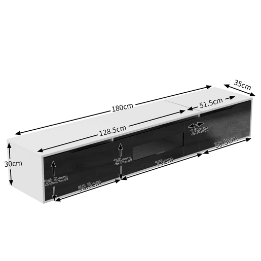 Conjunto de vitrina e móvel de TV u2013 alto brilho e LED multicolorido u2013 Branco e preto