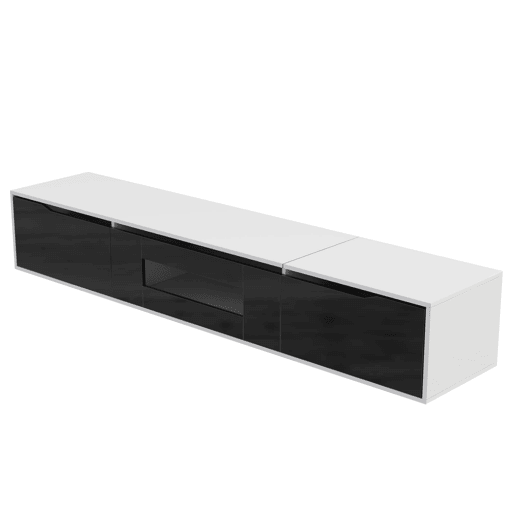 Conjunto de vitrina e móvel de TV u2013 alto brilho e LED multicolorido u2013 Branco e preto