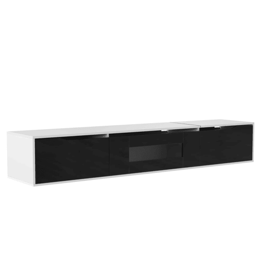 Conjunto de vitrina e móvel de TV u2013 alto brilho e LED multicolorido u2013 Branco e preto
