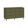 Cómoda em madeira e metal, 6 gavetas, Ellie, Verde caqui, 120x40x75 cm