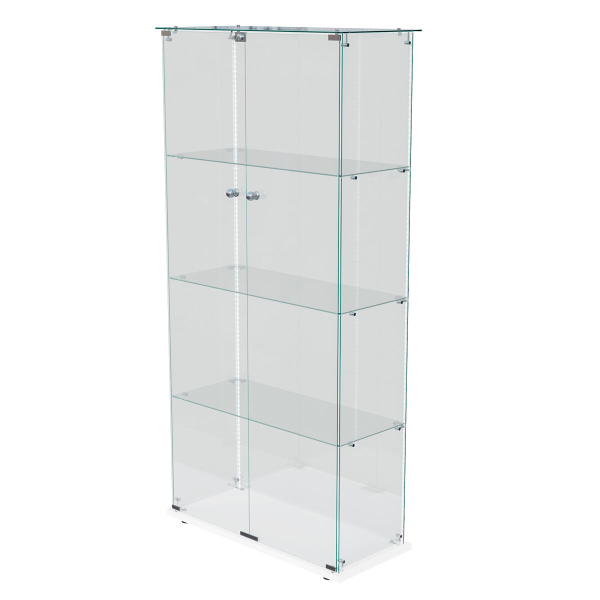Vitrina de cristal templado de 4 niveles y doble puerta con tira led, unidad de exhibición moderna, 78x35x163 cm, blanca