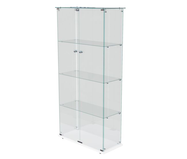 Vitrina de cristal templado de 4 niveles y doble puerta con tira led, unidad de exhibición moderna, 78x35x163 cm, blanca