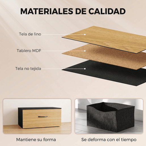 HOMCOM Cómoda de Quarto com 5 Gavetas em Tecido, Estrutura em Aço e Tampo Efeito Madeira, Preto e Carvalho HOMCOM Cómoda de Quarto com 5 Gavetas em Tecido, Estrutura em Aço e Tampo Efeito Madeira, Preto e Carvalho