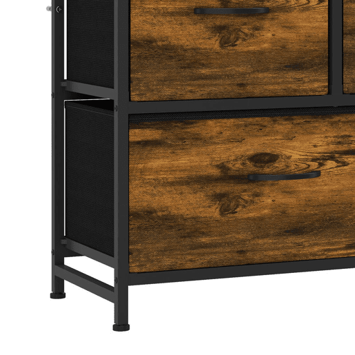 HOMCOM Cómoda de Quarto com 5 Gavetas, Cómoda em Tecido com Estrutura em Aço e Tampo de Madeira, Castanho e Preto HOMCOM Cómoda de Quarto com 5 Gavetas, Cómoda em Tecido com Estrutura em Aço e Tampo de Madeira, Castanho e Preto