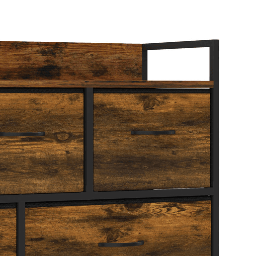 HOMCOM Cómoda de Quarto com 5 Gavetas, Cómoda em Tecido com Estrutura em Aço e Tampo de Madeira, Castanho e Preto HOMCOM Cómoda de Quarto com 5 Gavetas, Cómoda em Tecido com Estrutura em Aço e Tampo de Madeira, Castanho e Preto