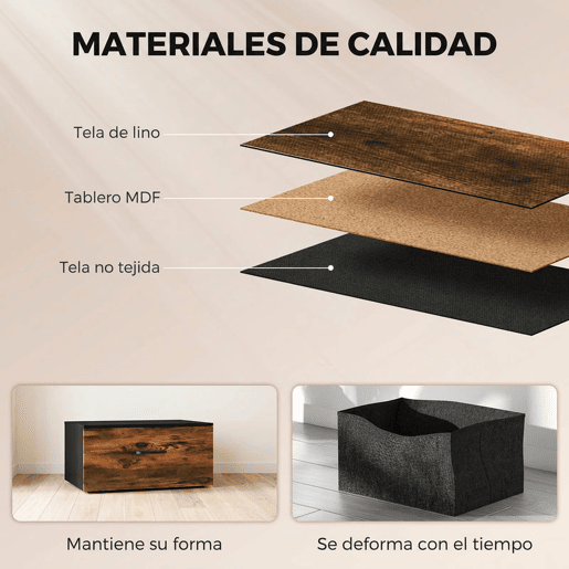 HOMCOM Cómoda de Quarto com 5 Gavetas, Cómoda em Tecido com Estrutura em Aço e Tampo de Madeira, Castanho e Preto HOMCOM Cómoda de Quarto com 5 Gavetas, Cómoda em Tecido com Estrutura em Aço e Tampo de Madeira, Castanho e Preto