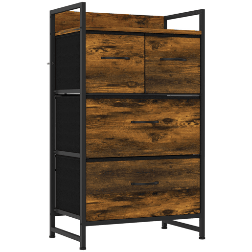 HOMCOM Cómoda com 4 Gavetas em Tecido, Prateleira Superior e Estrutura Metálica para Quarto, Sala ou Entrada, Castanho Rústico HOMCOM Cómoda com 4 Gavetas em Tecido, Prateleira Superior e Estrutura Metálica para Quarto, Sala ou Entrada, Castanho Rústico