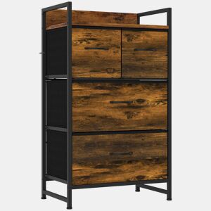 HOMCOM Cómoda com 4 Gavetas em Tecido, Prateleira Superior e Estrutura Metálica para Quarto, Sala ou Entrada, Castanho Rústico