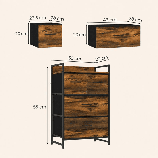 HOMCOM Cómoda com 4 Gavetas em Tecido, Prateleira Superior e Estrutura Metálica para Quarto, Sala ou Entrada, Castanho Rústico HOMCOM Cómoda com 4 Gavetas em Tecido, Prateleira Superior e Estrutura Metálica para Quarto, Sala ou Entrada, Castanho Rústico