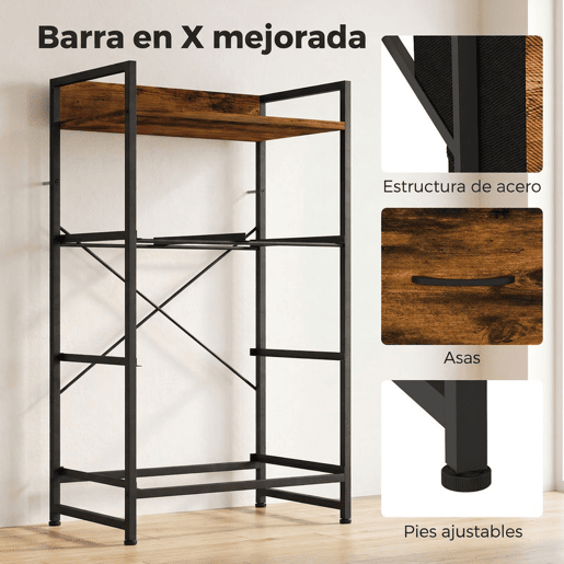 HOMCOM Cómoda com 4 Gavetas em Tecido, Prateleira Superior e Estrutura Metálica para Quarto, Sala ou Entrada, Castanho Rústico HOMCOM Cómoda com 4 Gavetas em Tecido, Prateleira Superior e Estrutura Metálica para Quarto, Sala ou Entrada, Castanho Rústico