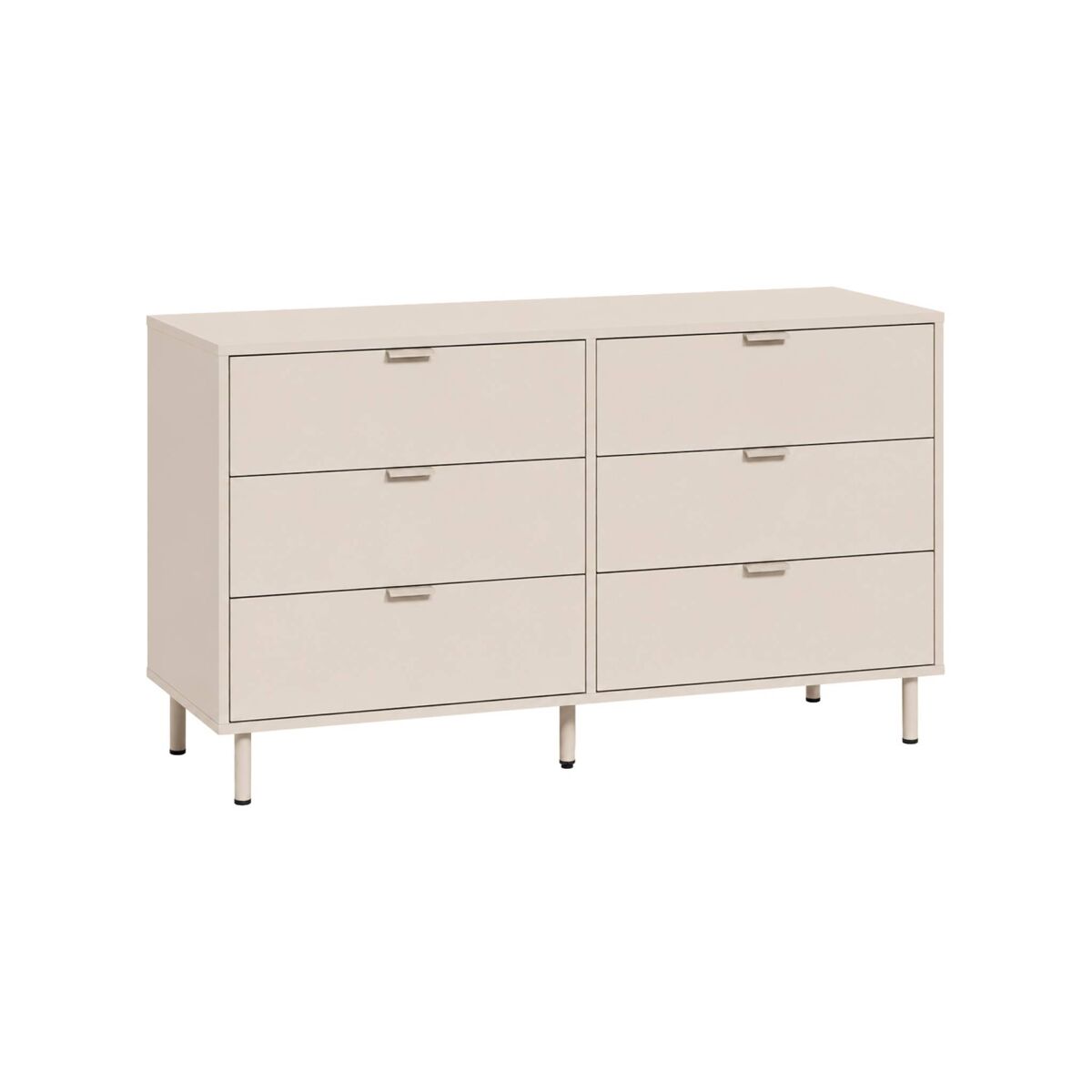 Cómoda de madera y metal con 6 cajones, ellie, beige, 120x40x75 cm