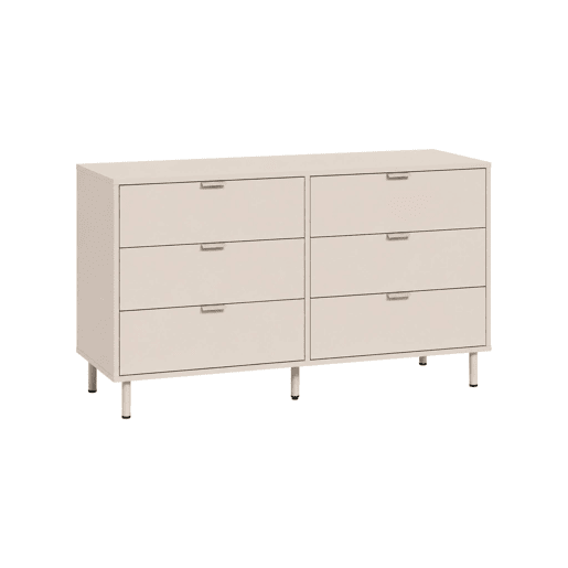 Cómoda em madeira e metal, 6 gavetas, Ellie, Bege, 120x40x75 cm Cómoda em madeira e metal, 6 gavetas, Ellie, Bege, 120x40x75 cm