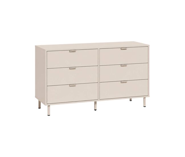 Cómoda de madera y metal con 6 cajones, ellie, beige, 120x40x75 cm