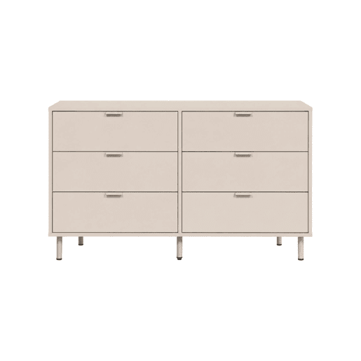 Cómoda em madeira e metal, 6 gavetas, Ellie, Bege, 120x40x75 cm Cómoda em madeira e metal, 6 gavetas, Ellie, Bege, 120x40x75 cm