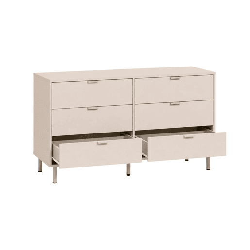 Cómoda em madeira e metal, 6 gavetas, Ellie, Bege, 120x40x75 cm Cómoda em madeira e metal, 6 gavetas, Ellie, Bege, 120x40x75 cm